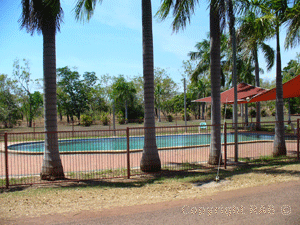 Swimming pool in the camp grounds at the Bark Hut Inn