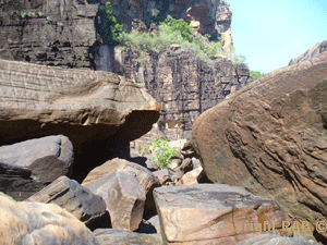 A view from the other side -The final rocky section to walk through before the pool at the end of Jim Jim Gorge
