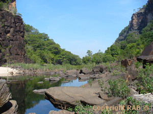 The beach pool on the left here at Jim Jim Falls gorge.