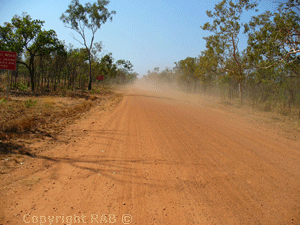 The beginning of Jim Jim track road and the dust of a passing 4WD