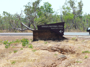 Road sign  for  Bowali Visitors Centre in Kakadu National Park