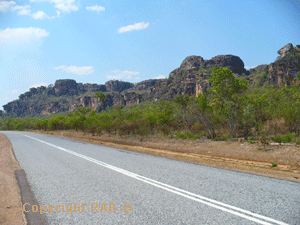 The drive was very scenic with jagged ancient rock escarpments on the right towering over our 4WD and on the left low lying floodplains with numerous flocks of birds. 